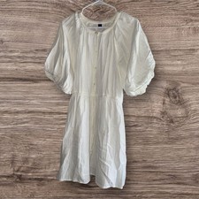 Old Navy White Gauze Puff Sleeve Drawstring Button Front Calla Lilly Dress M