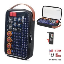 Battery Organizer Storage Case with Tester, Clear Batteries Black Medium