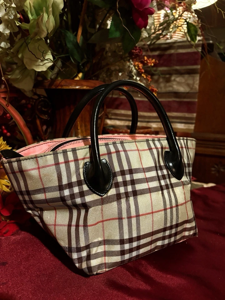 Burberry синий ярлык Nova чек холст розовый коричневый мини сумка с короткими ручками - Изображение 2 из 4