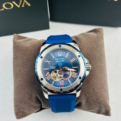Bulova Marine Star 98A282 Automatic Blue Dial Silicone Strap Men