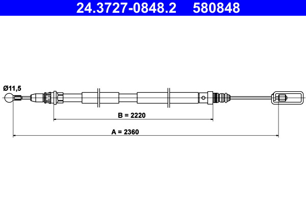 Right Rear ATE 24.3727-0848.2 Cable, parking brake for CITROËN,FIAT,LANCIA,PEUGE