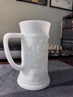 Vintage Rare 1950s Federal Milk Glass Beer Mug Stein White Tavern Scene 6” Tall