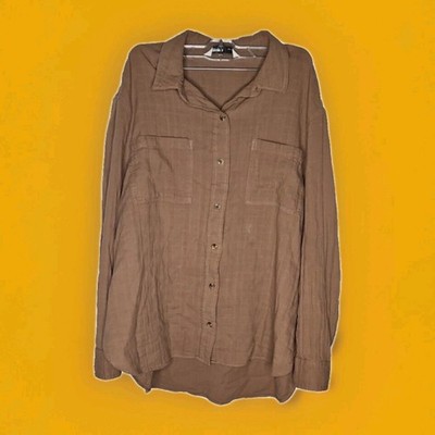 Sonoma Latte Brown Button Up Dress Shirt/Blouse Women's Size L Pre-Owned Nice!!
