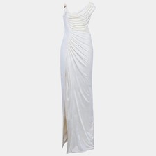 Versace Cream Jersey and Crepe Medusa 95 Draped Gown L