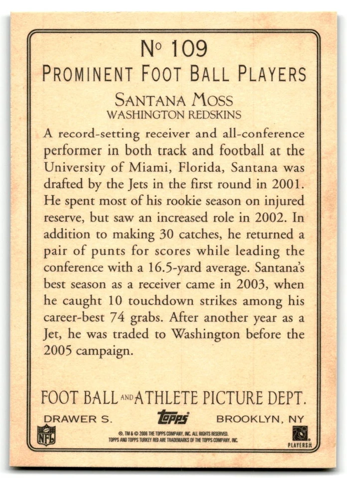 2005 Topps Turkey Red #109 Santana Moss Washington Redskins - Image 2 of 2