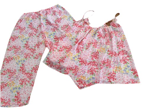 Vintage Oscar de la Renta Pink Label Pajama Set Pink Crepe Camisole Crop Medium