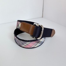 Janie and Jack Boys Blue Pink Plaid Webbed Belt Leather Trim Size 4-5 Preppy