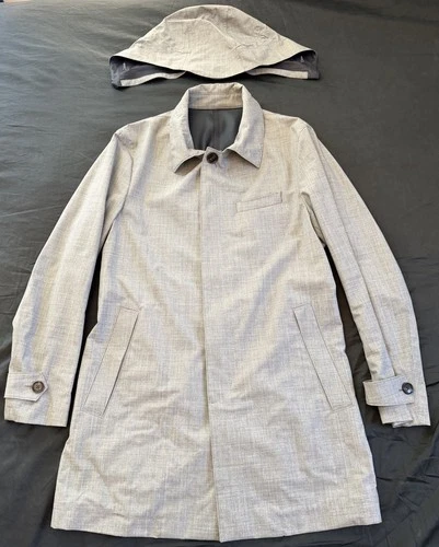 SuitSupply Rivington Mac/Car Raincoat, Detachable Hood, Mens 40R, Grey - product listing photo