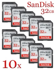 LOT 10x SanDisk Ultra PLUS 32GB SDHC - UHS-I V10 Class 10 130MB/s SD Memory Card