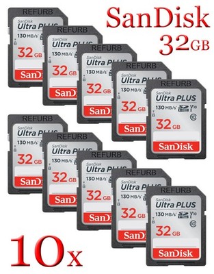 LOT 10x SanDisk Ultra PLUS 32GB SDHC - UHS-I V10 Class 10 130MB/s SD Memory U