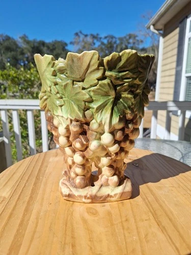 Vintage McCoy Grapes & Leaves Vase/Planter 9.25" American Art Pottery 1940s-50s