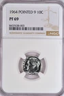 1964 Pointed 9 Roosevelt Dime Proof NGC PF 69 PR Variety Silver Coin 10C