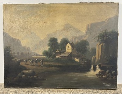 Große Öl auf Leinwand Unterzeichnet: Landschaft Schule Zone XVIII - XIX 54x73 CM