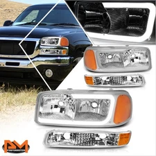 For 99-07 GMC Sierra/Yukon XL LED DRL Headlight w/ Bumper Lamp Chrome/Amber 4Pcs