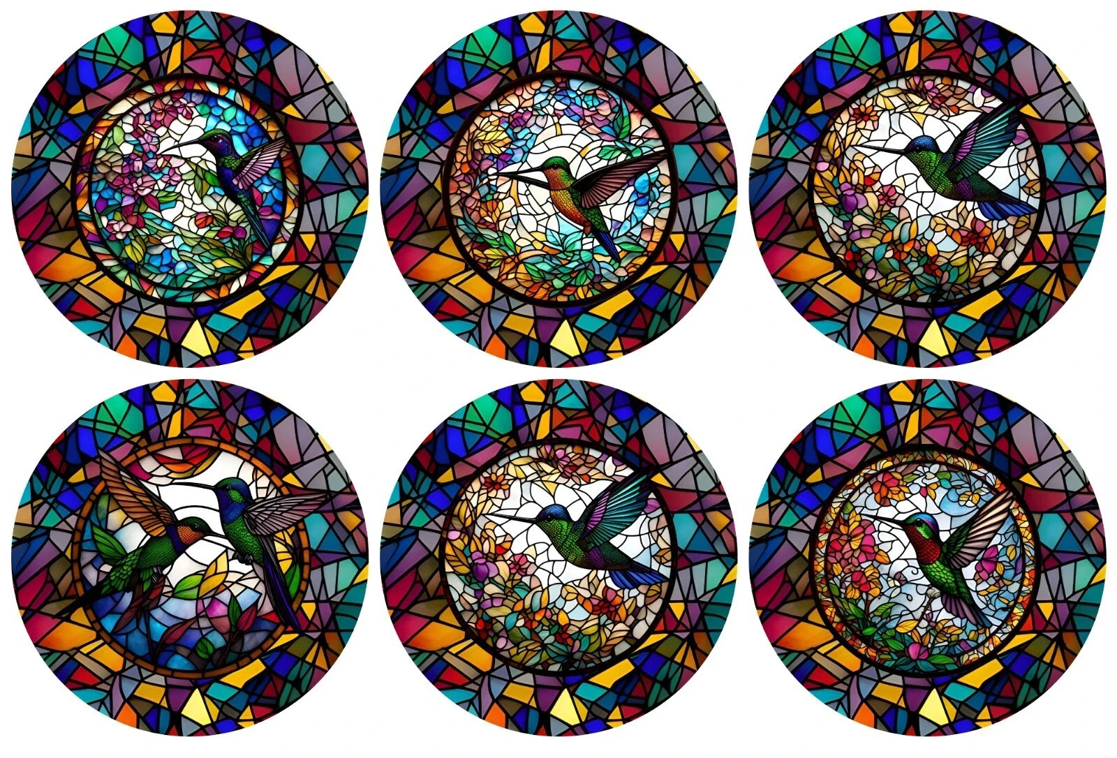 Set of 6 Round Hummingbird MDF Coasters