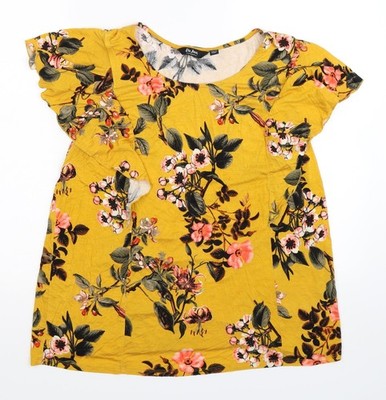 Belle Du Jour Damen Basic T-Shirt gelb geblümt Größe XL