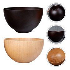 2Pcs Container Flat Bottom Soup Noodle Bowls Wooden Food Bowls