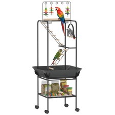 64"H Rolling Bird Playground Parrot Stand with Seed Guard  Wheels