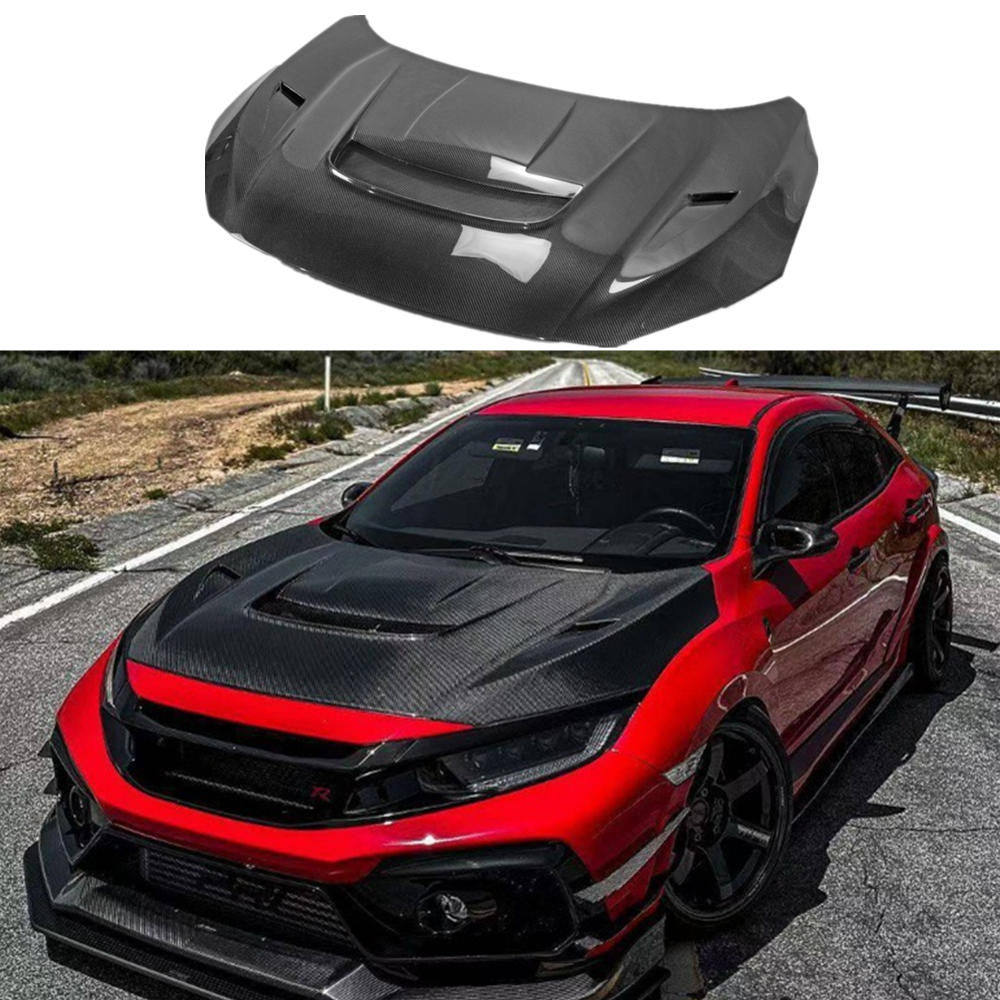 Fits 2017-2021 Honda Civic Type-R FK8 VR-Style Bonnet Hood Carbon Fiber