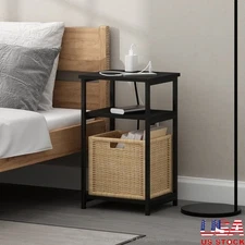 3-Tier USB Type-C Charging Side Table Open Storage Metal Frame Compact Design