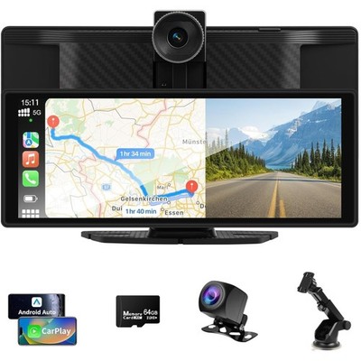 Car Display 10.26 Inch Wireless Android Auto CarPlay 4K Dashcam Rear Cam