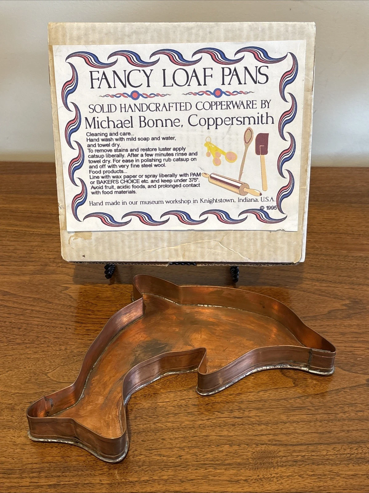 Antique Pure Solid Copper Loaf Pan Dolphin Handcrafted Michael Bonne Copperware