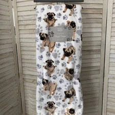 New Tiny Paws Plush Pet Blanket Throw Pug Cute 60 x 70 "