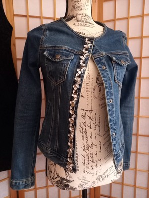 Giubbotto di Jeans da donna XS blu Zuiki con applicazioni | eBay