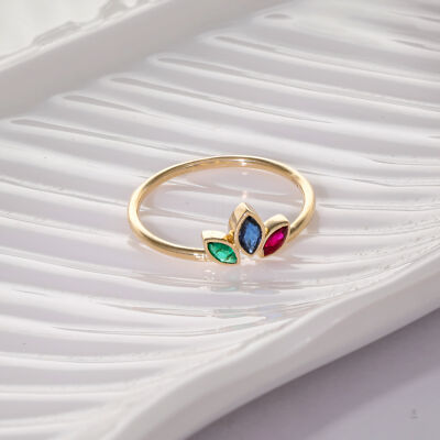 Blue Sapphire 14K Gold Ruby Emerald Gemstone Minimal  Ring- The Jewelz
