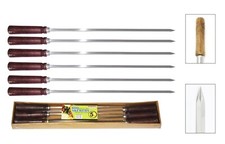 6 X BBQ Skewers Wooden Handles Stainless Steel Kebab Shish Meat Barbique 5MM