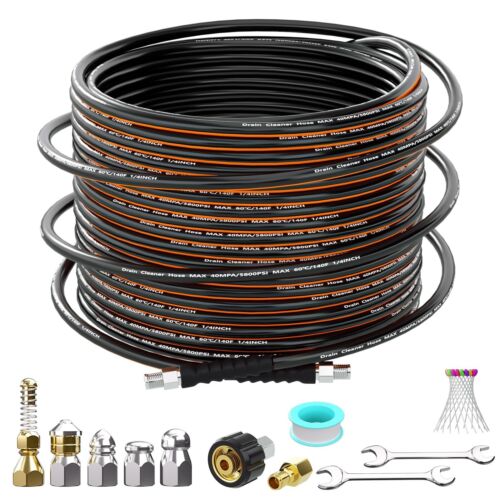 100FT Sewer Jetter Kit for Pressure Washer - 5800PSI Drain Sewer Cleaner with...
