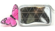 Smashbox Metallic Silver Makeup Case Travel Bag, 2 Inside Slots, Zip Closure New