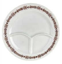 Mayer China Arrowhead Maroon NaroRim Divided Grill Plates 9.25" Set of 2