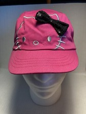 2012 Girls Pink Hello Kitty Baseball Hat Cap White Kitty, Black Sequin Bow 4-16