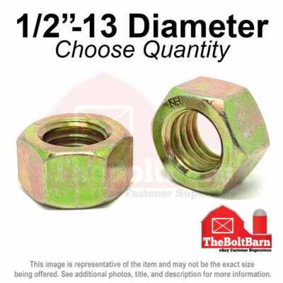 THEBOLTBARN 1/2"-13 Grade 8 Finished Hex Nuts Zinc Yellow Coarse Thread (Pick Quantity)
