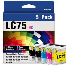 LC75 Ink 5-Pack for Brother LC75XL LC71 LC79 MFC-J625W MFC-J825DW MFC-J835DW