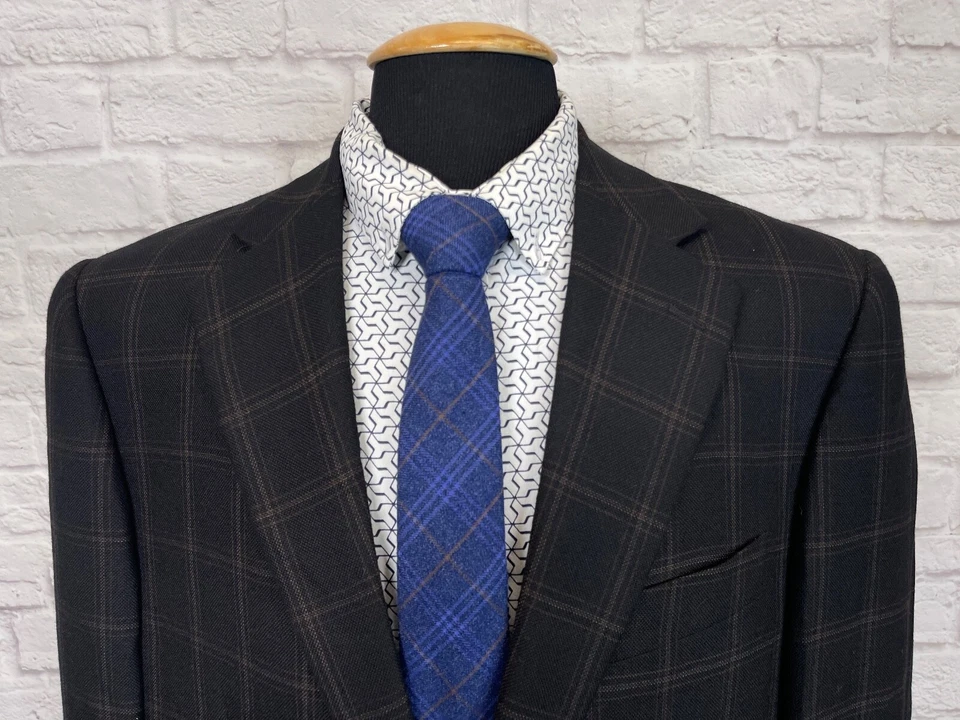 PAL ZILERI HOMBRE 44R MARRÓN VENTANA HECHO EN Italia lana lienzo abrigo deportivo Foto 2 de 4