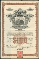 Mexico, Banco de Durango S.A., $100 share, 1904, VF