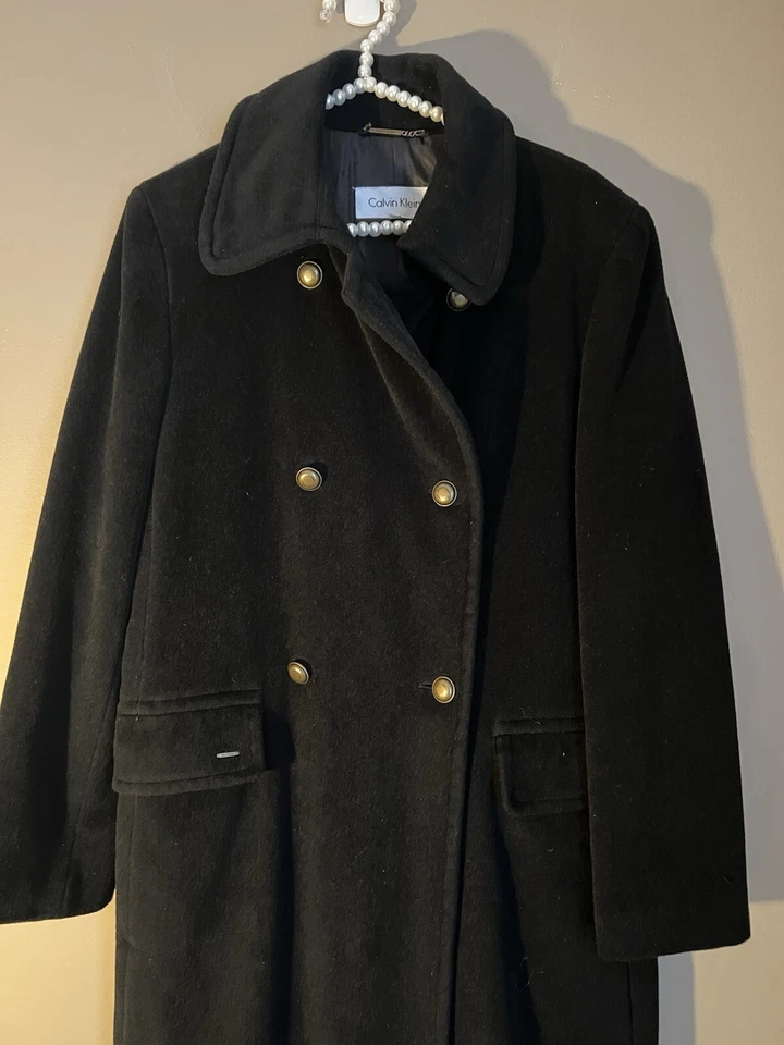 Calvin Klein Premium Double Breasted Angora Wool Coat  Black  NWT $495 - Image 4 of 4