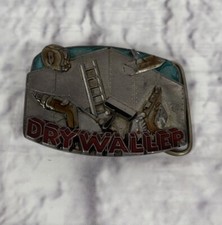 Drywall Belt Buckle Pewter C & J 1992 Made In USA Vintage See Pics 2”*3”