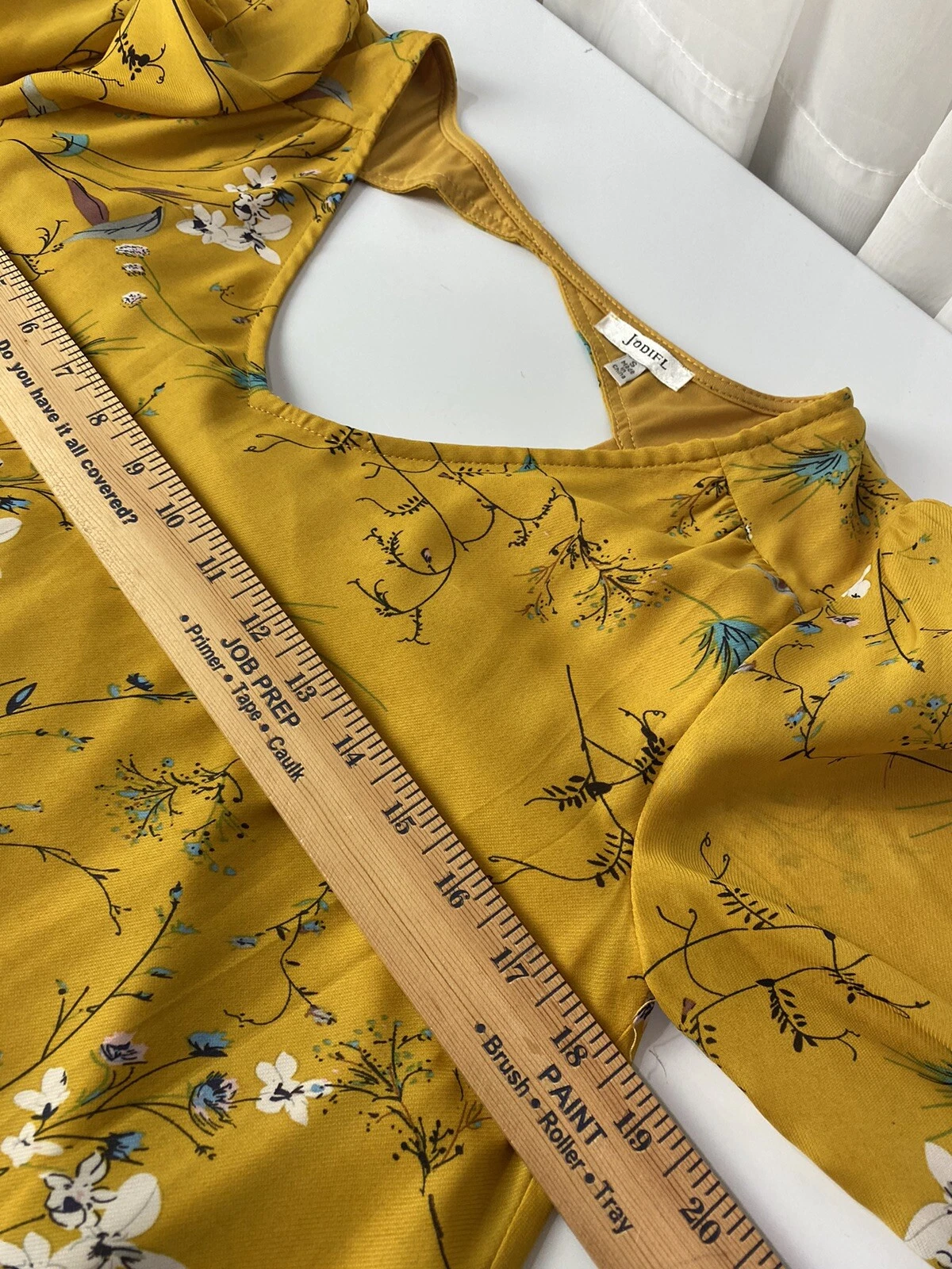 VETEMENTS Abito Jodifl donna S giallo floreale manica lunga foderato tubino boho raccolta autunnale