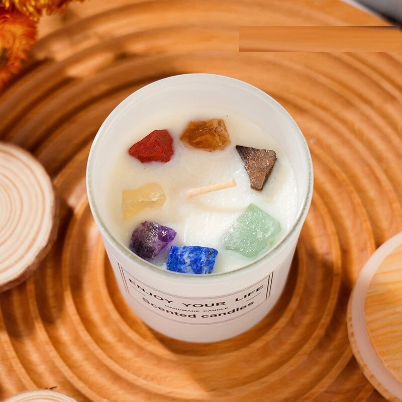 Natural Crystal Stone Aromatherapy Candle Soy Wax Smokeless Candles Gift Box Chr - Image 2 of 4