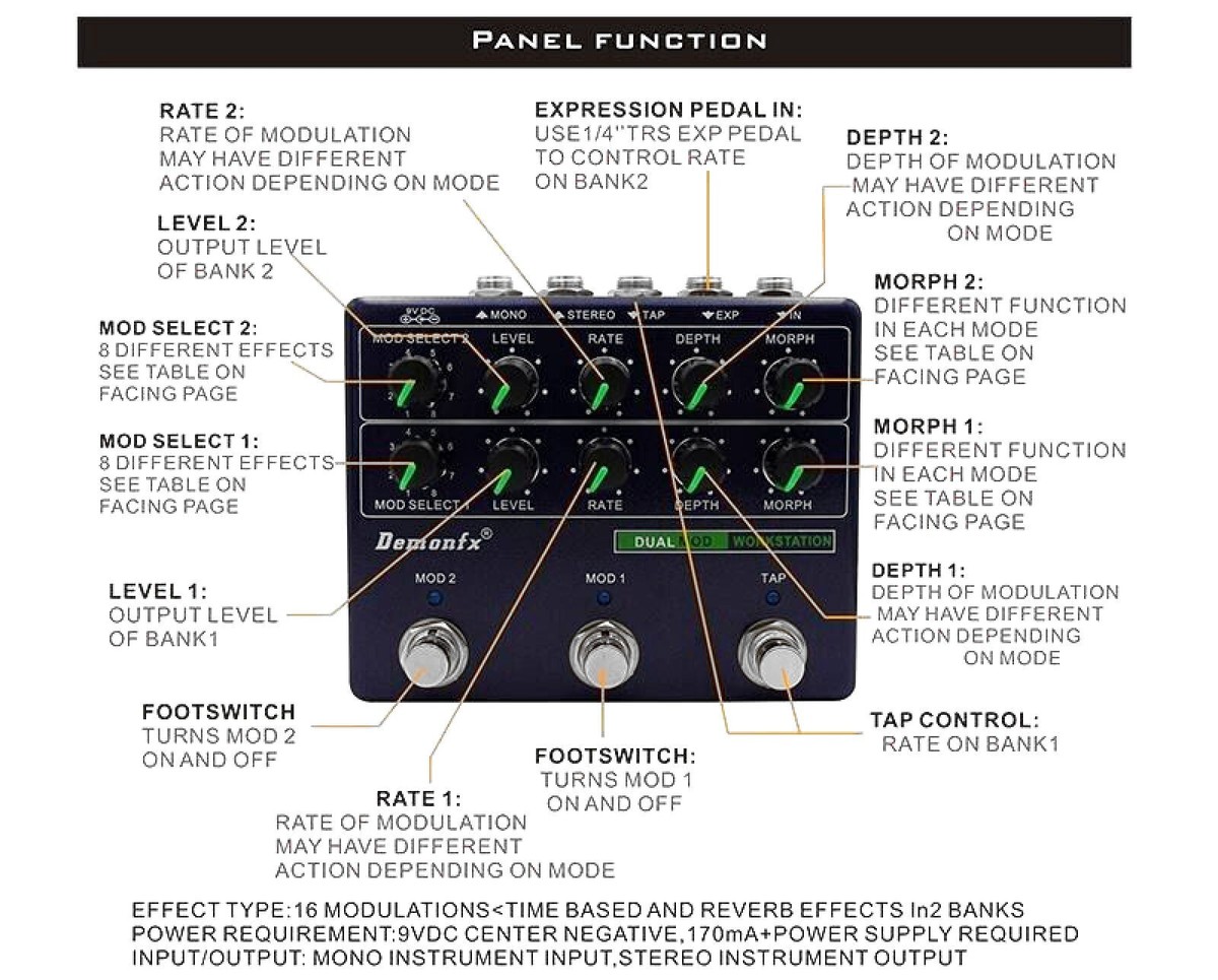 Demonfx DUAL MOD WORKSTATION Numerous Options Guitar Effect Pedal