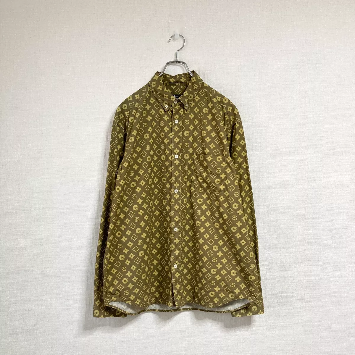 90's Stussy Monogram Long Sleeve Cotton Shirts Gold - Size L