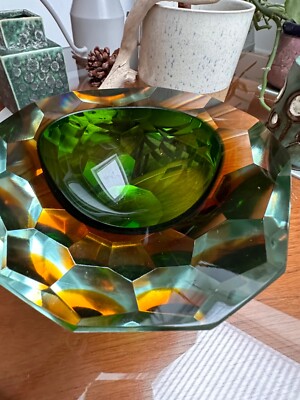 Vintage Murano Sommerso facettiertes Glas Kaviar Geode Schale Mandruzzato