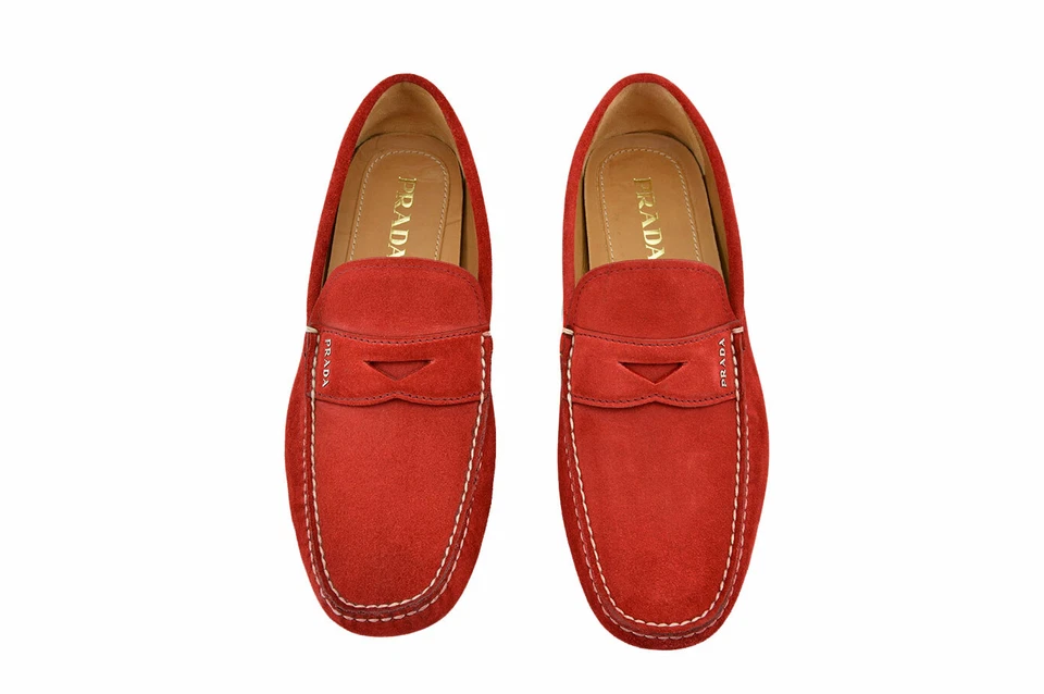 $650 PRADA Rojo Gamuza Mocasines de Conducción Mocasines Informales Zapatos para Hombre NUEVA COLECCIÓN Foto 2 de 4