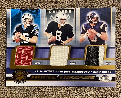 2001 Pacific Impressions Drew Brees Triple Threads Patch Rookie 2-colors
