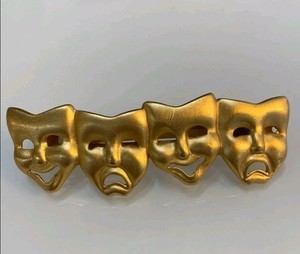Rare Vintage Made in France Gold Tone Comedy Tragedy Theater Mask Barrette Clip