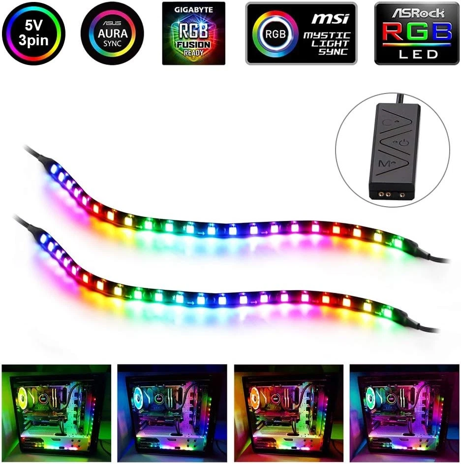 PC Direccionable Arco Iris 2 Tiras con Controlador, Apto para 5v 3-pin, 42 Leds Foto 2 de 4