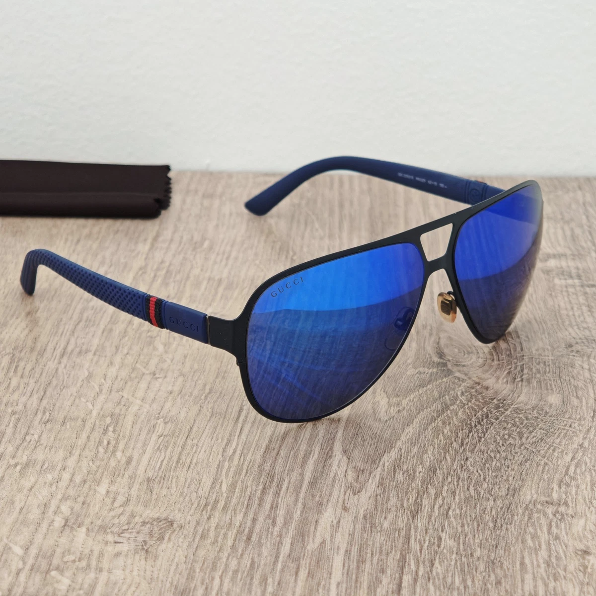 GUCCI GG 2252/S Blue Mirror Aviator Sunglasses Made in Italy